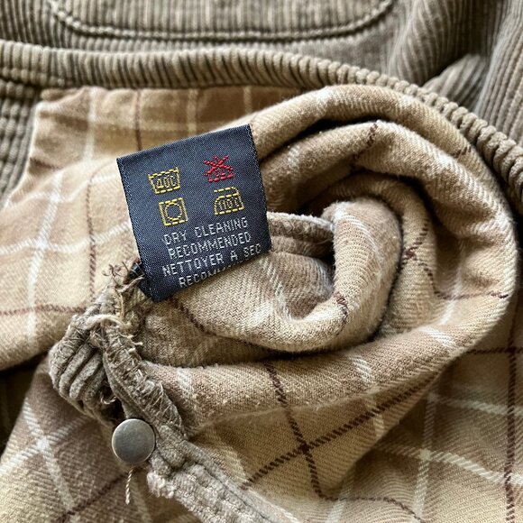 Prefab Corduroy Shirt Jacket with Plaid Flannel Lining Tan Shacket - Picture 9 of 9